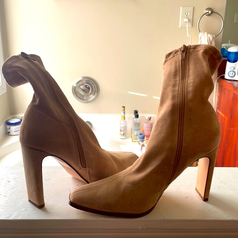 Tan square booties